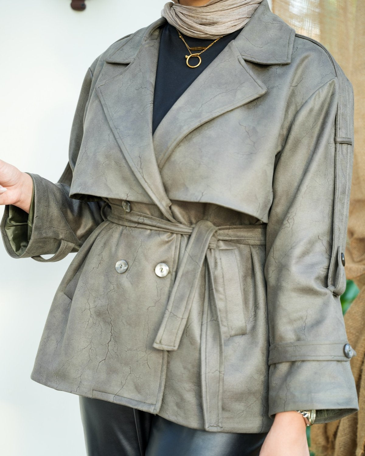 Olive green trench coat