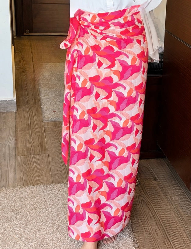 Pink floral wrapped skirt