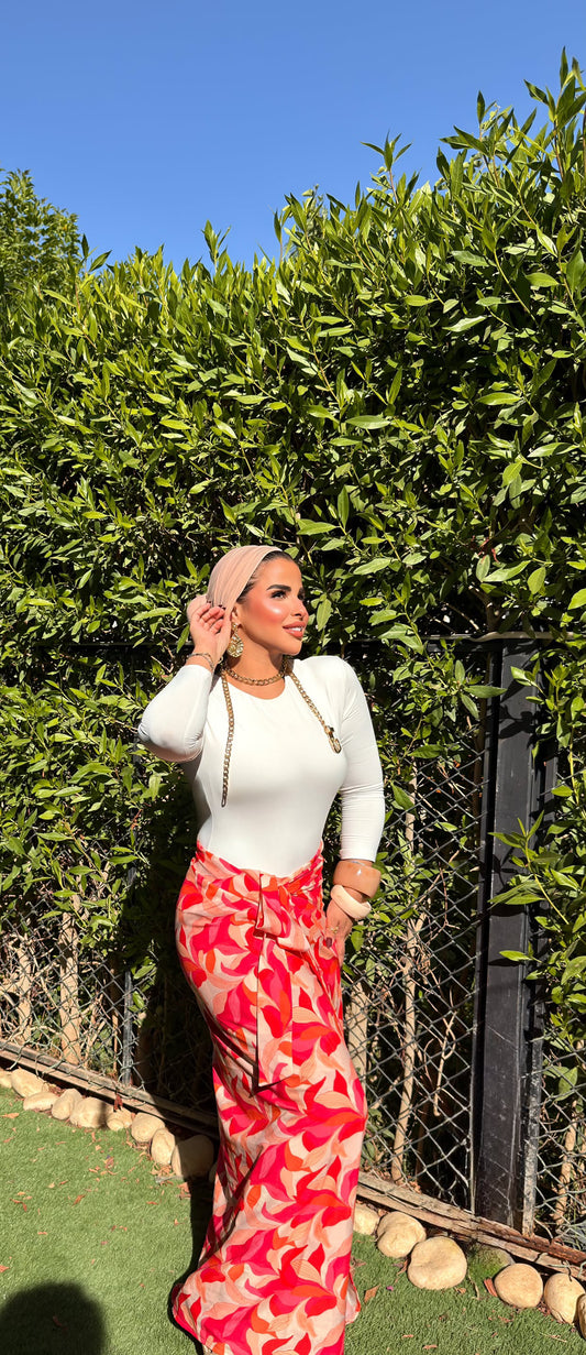 Pink floral wrapped skirt
